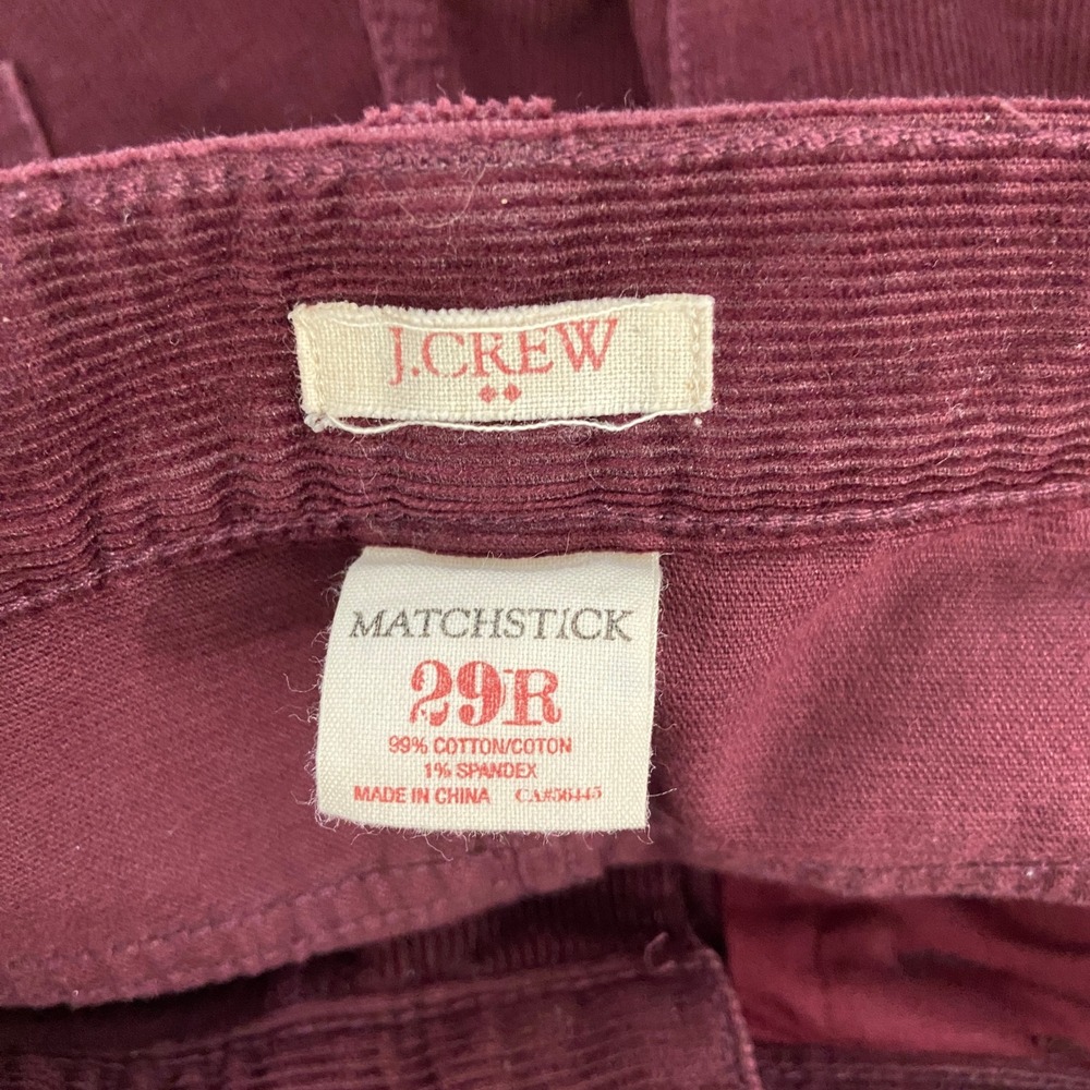 J Crew Factory Matchstick Burgundy Maroon Corduroy Low Rise Pants Womens 29R - Picture 5 of 6